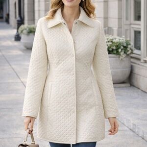 Carole Little Cream Quilted Puffer Jacket. Classic elegant coat size S.